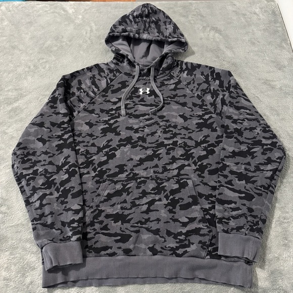 Under Armour Rival Fleece Hoodie Mens L Black Camo Pullover Hood‎ - Picture 1 of 8